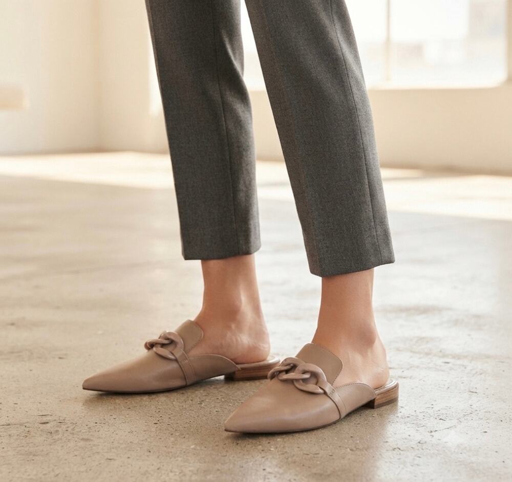 New Linea Paolo Adora nude tumbled loafer mule flats 5 1/2